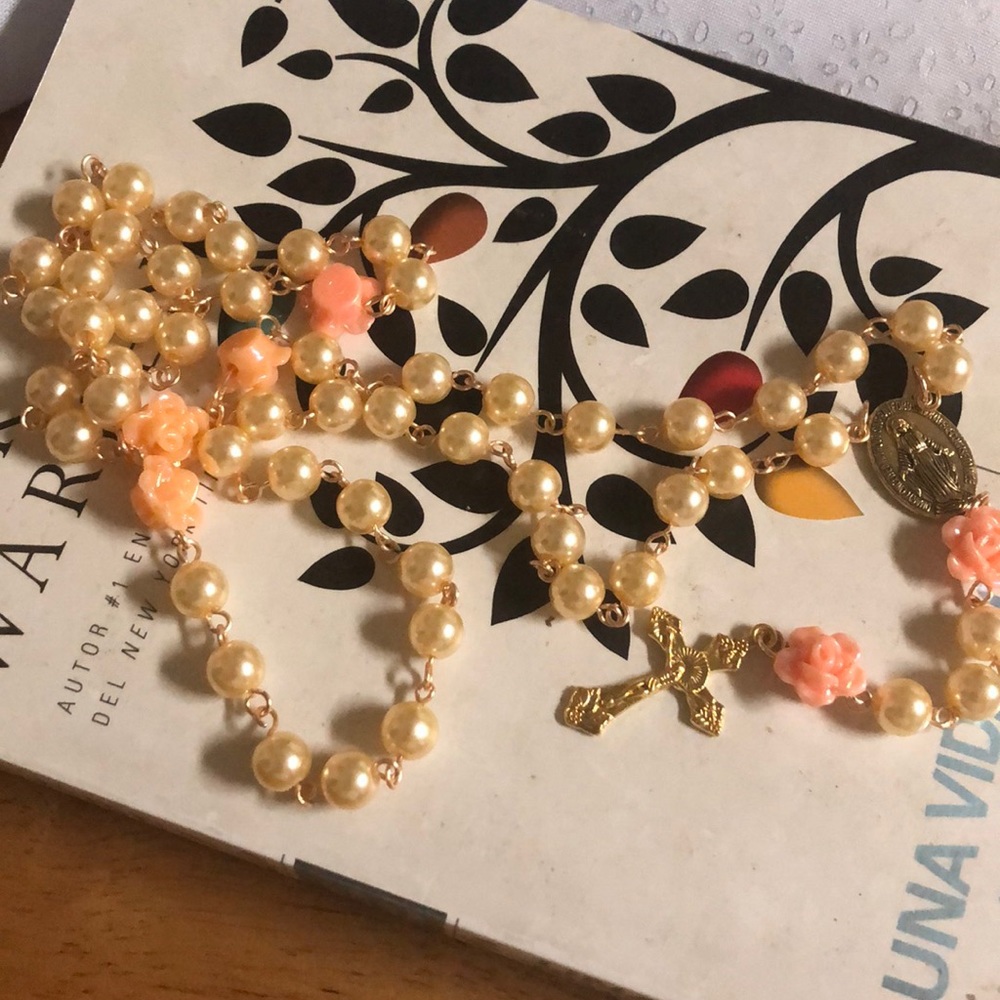 Catholic Rosary coral and melon color